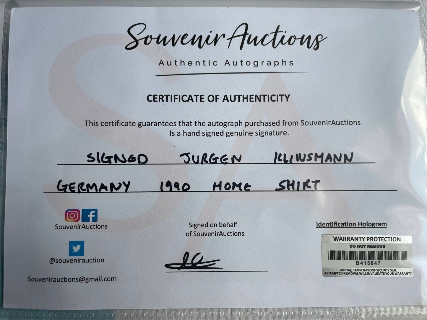 Gesigneerd Jürgen Klinsmann Duitsland 1990 shirt met echtheidscertificaat
