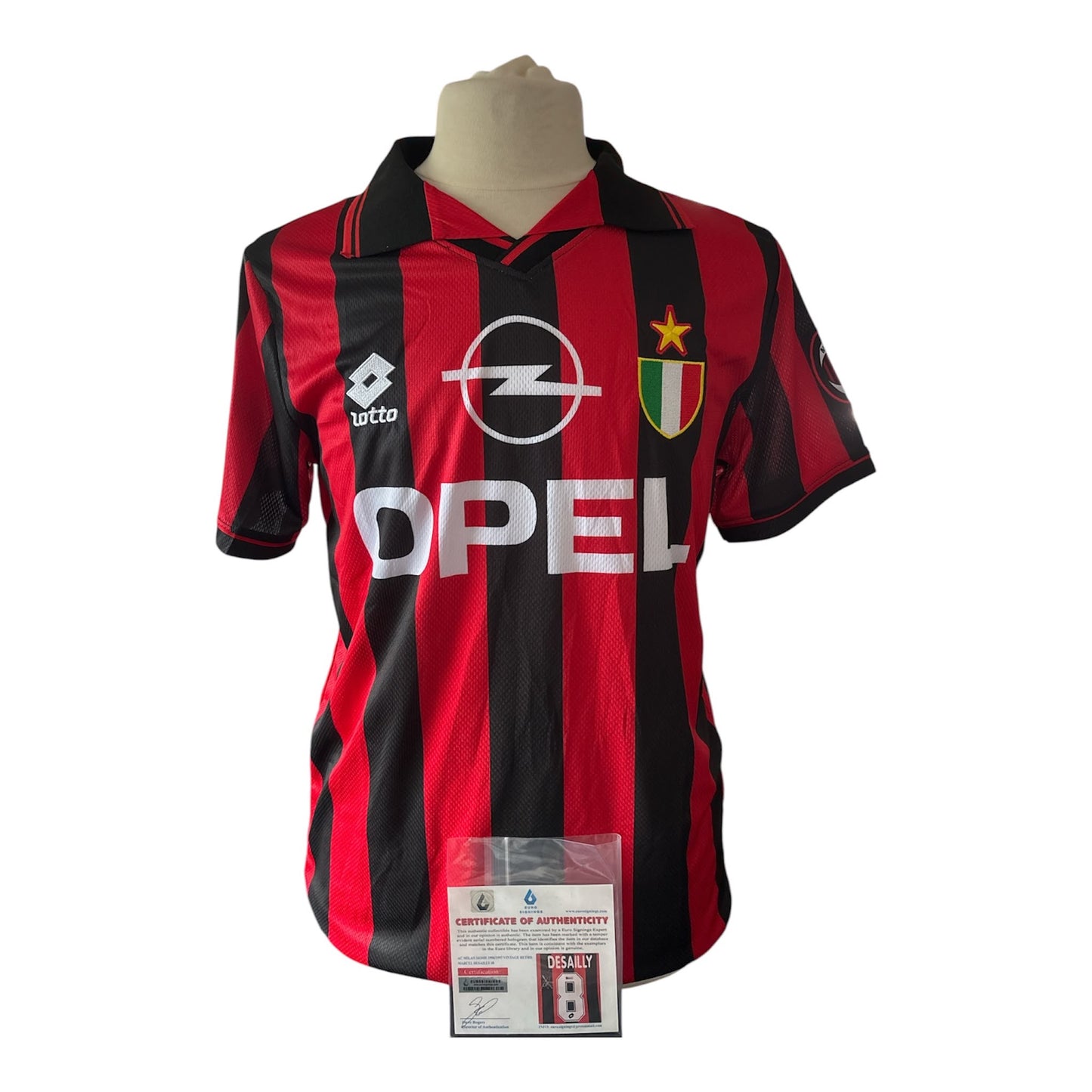 Marcel Desailly gesigneerd AC Milan shirt 1996-1997 — detailfoto