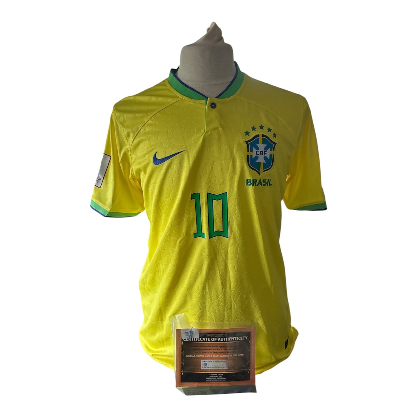 Neymar Jr gesigneerd Brazilie WK 2022 shirt — detailfoto