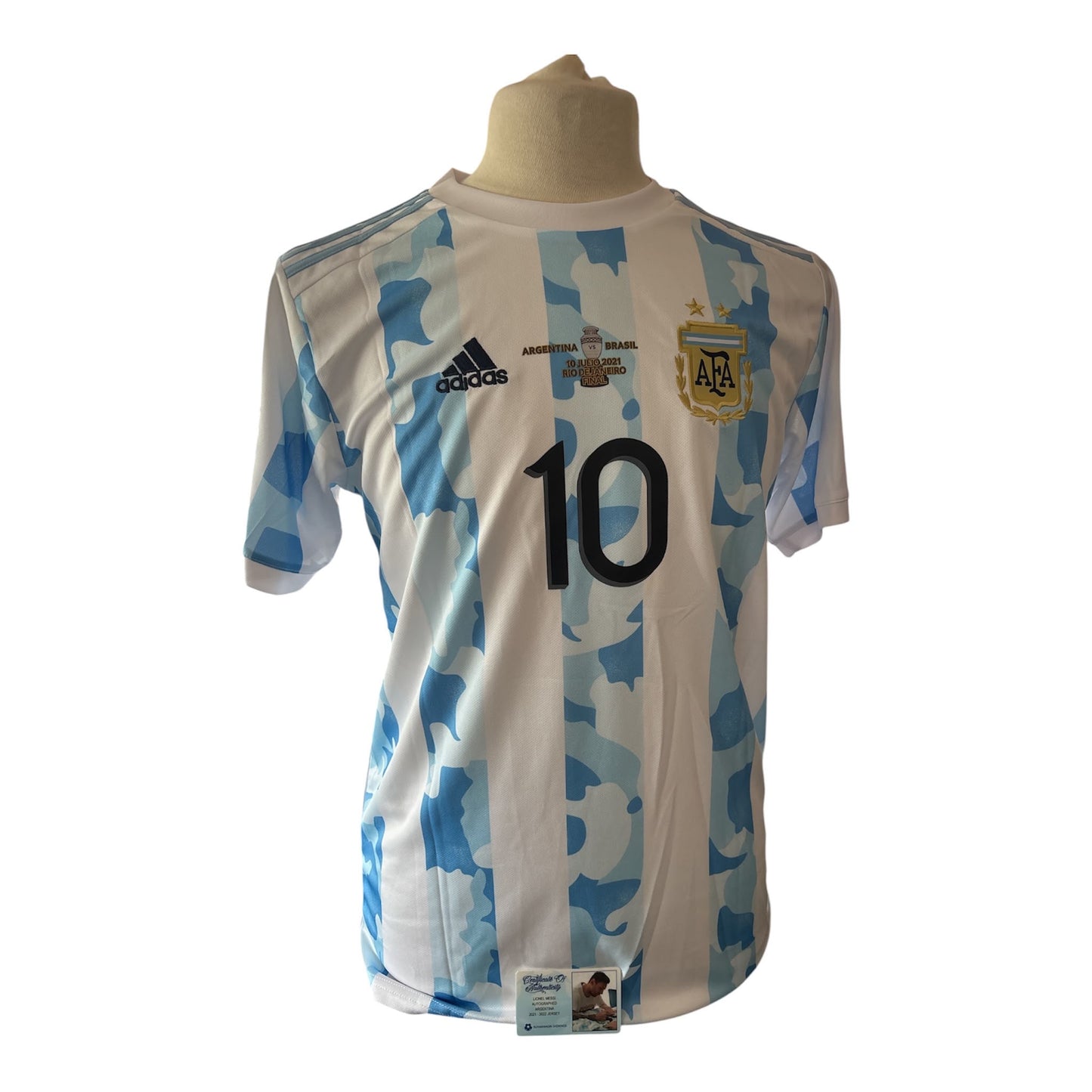 Lionel Messi gesigneerd Argentinie Copa America 2021 shirt — detailfoto