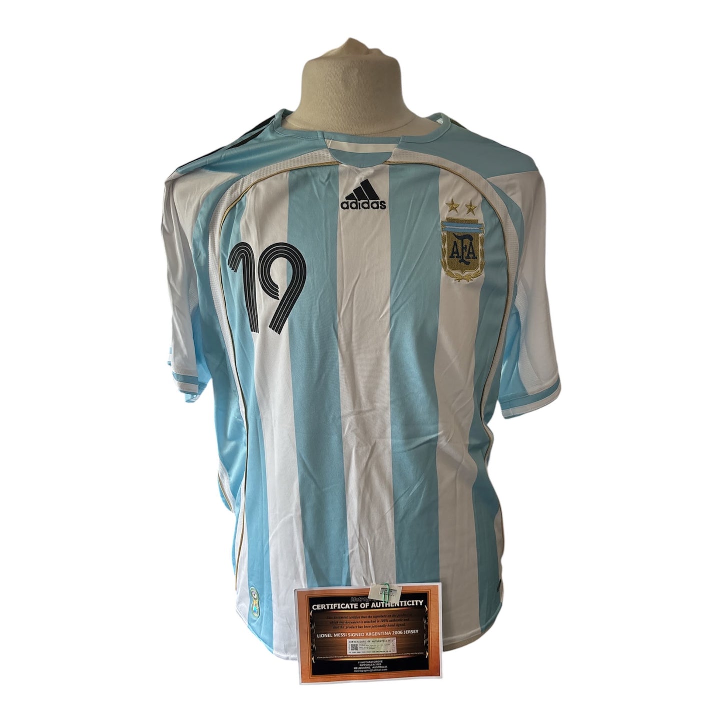 Lionel Messi gesigneerd Argentinie shirt 2006 — detailfoto
