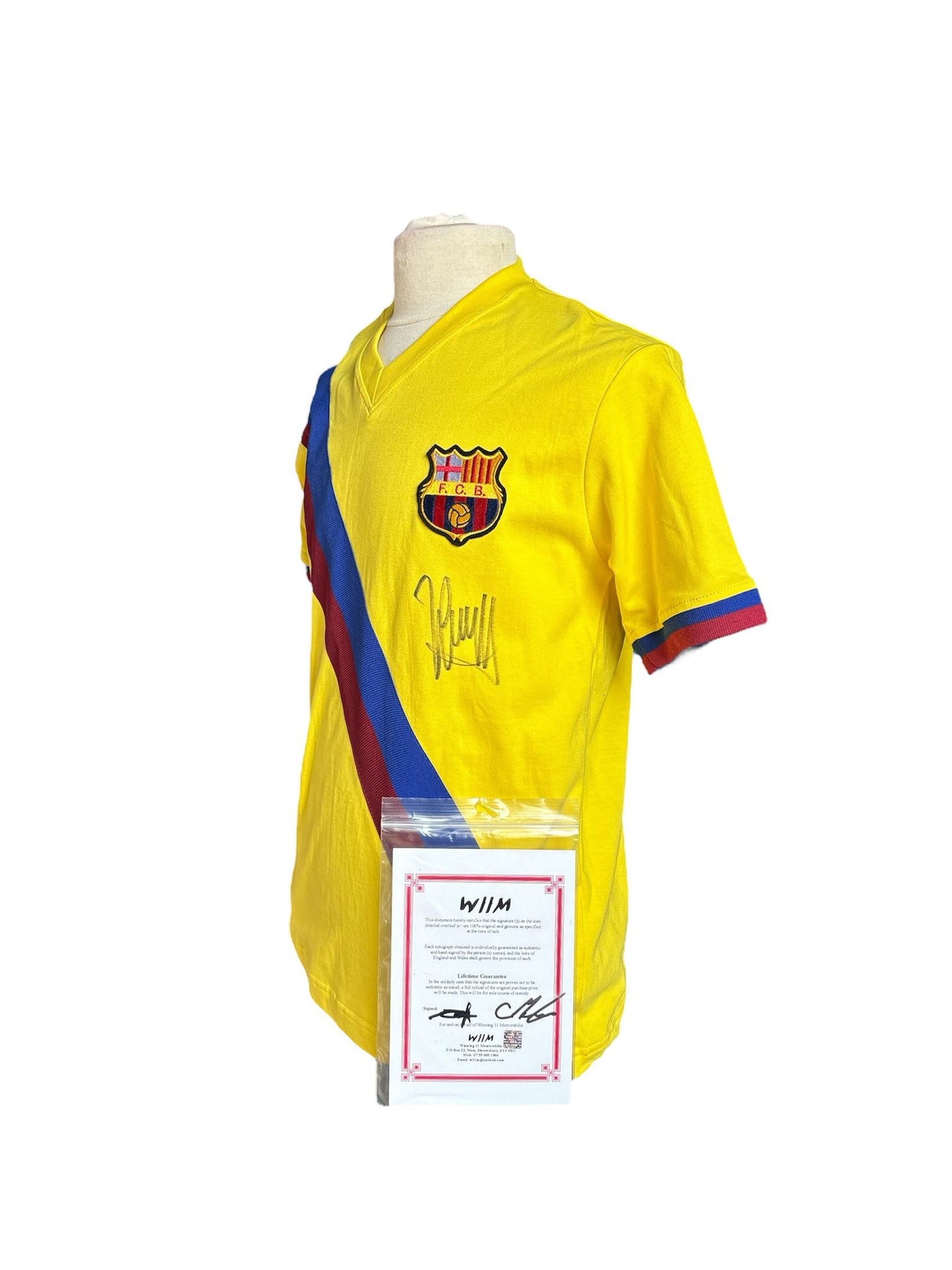 Johan Cruijff gesigneerd FC Barcelona uitshirt 1974-1975 met echtheidscertificaat