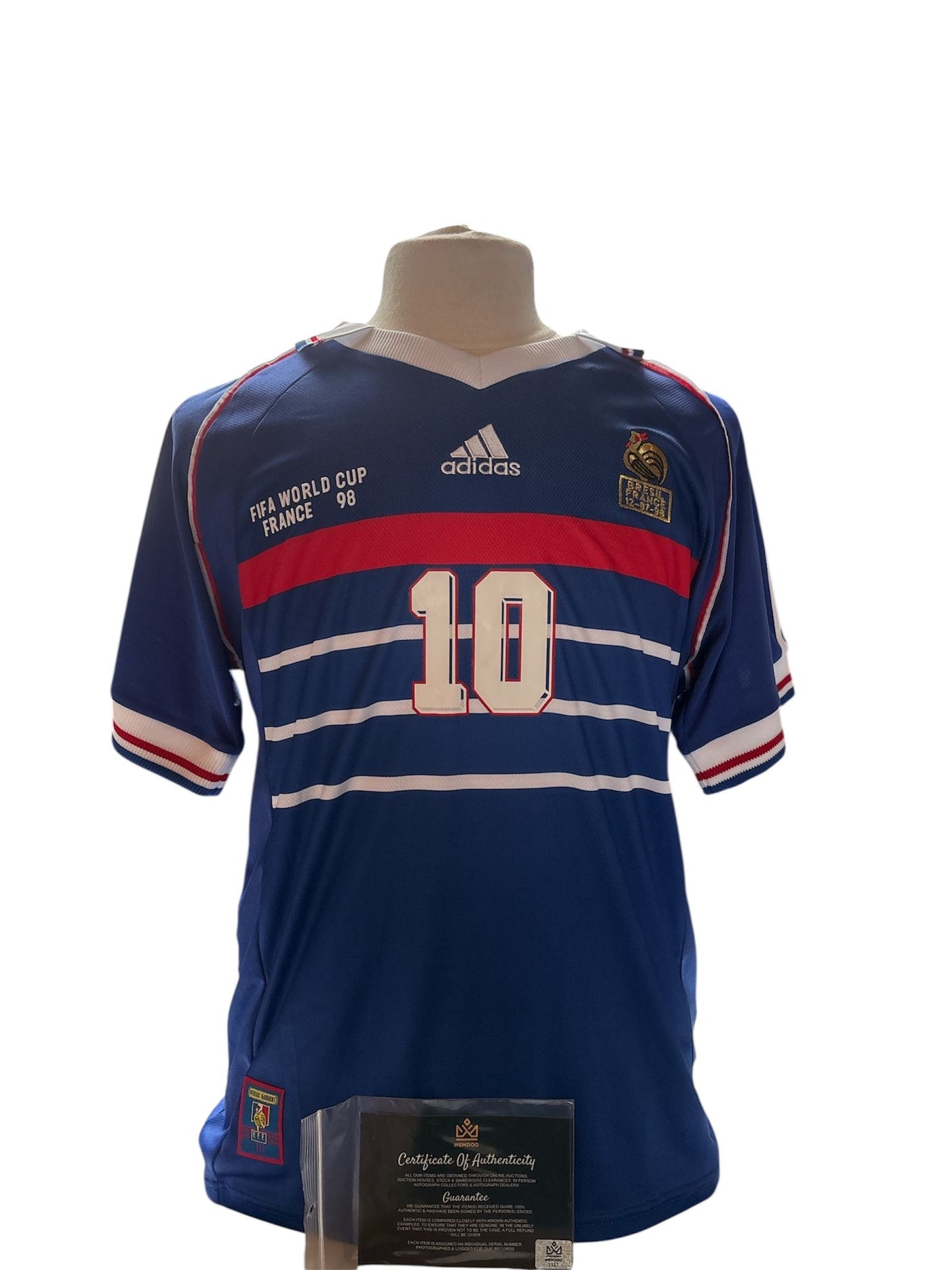 Zinédine Zidane gesigneerd Frankrijk WK 1998 shirt met echtheidscertificaat