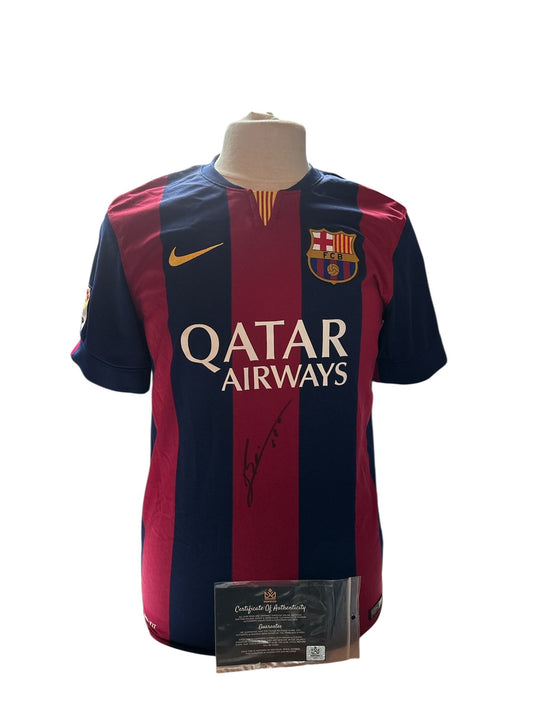 Lionel Messi voorkant gesigneerd Barcelona 2014-2015 shirt