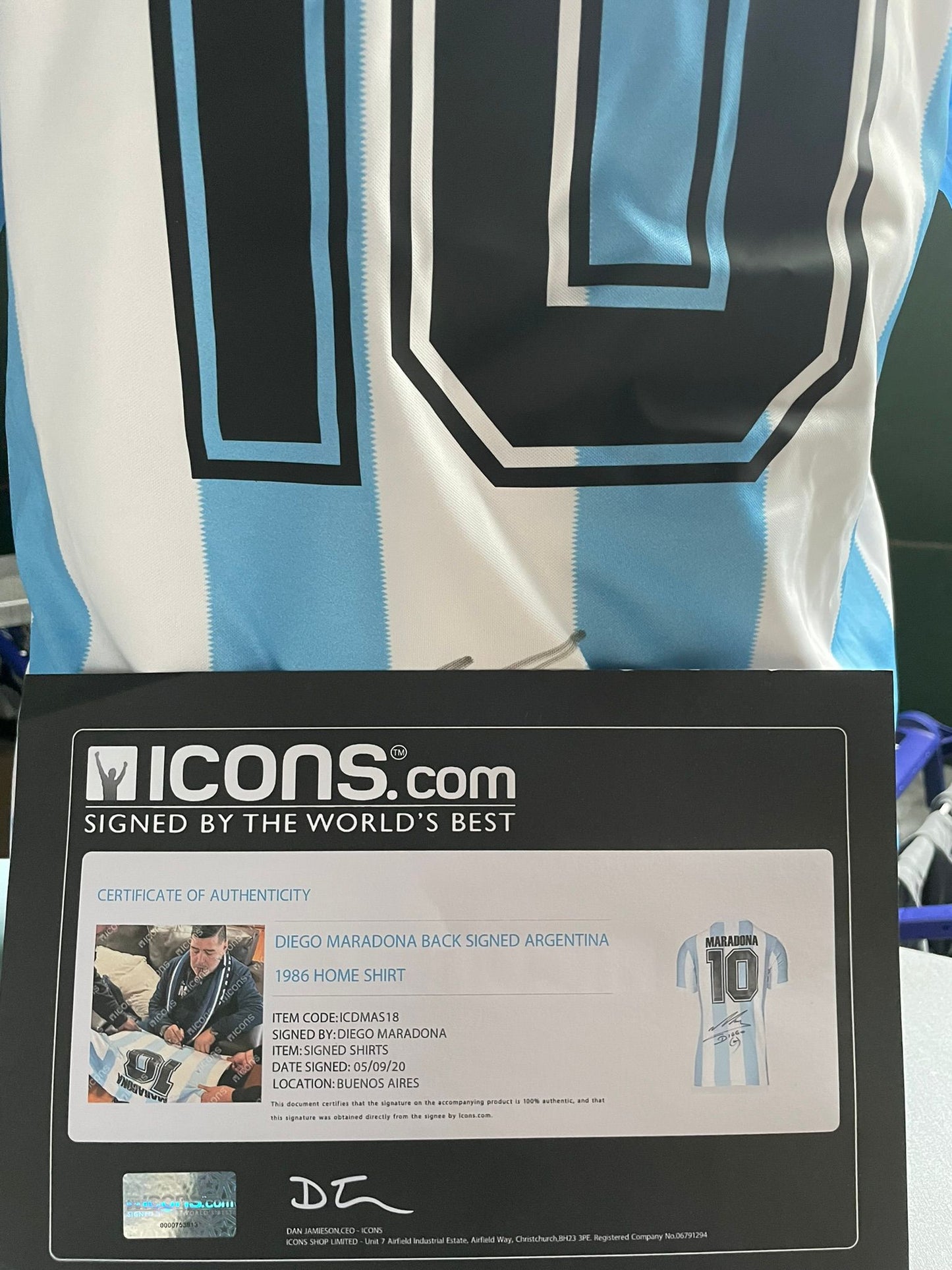 Diego Maradona gesigneerd Argentinië 1986 shirt met echtheidscertificaat