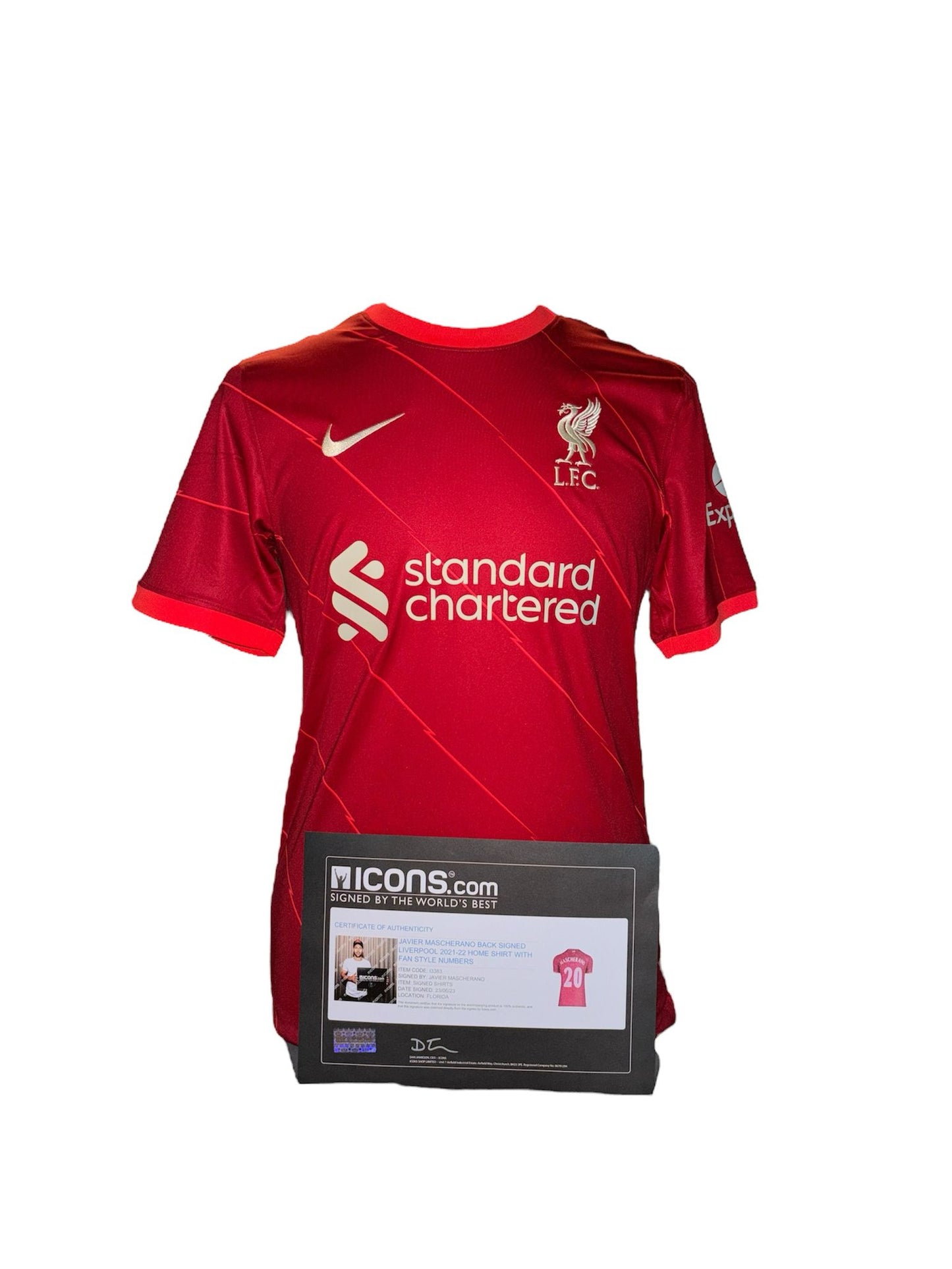 Javier Mascherano gesigneerd Liverpool 2021-2022 shirt met echtheidscertificaat