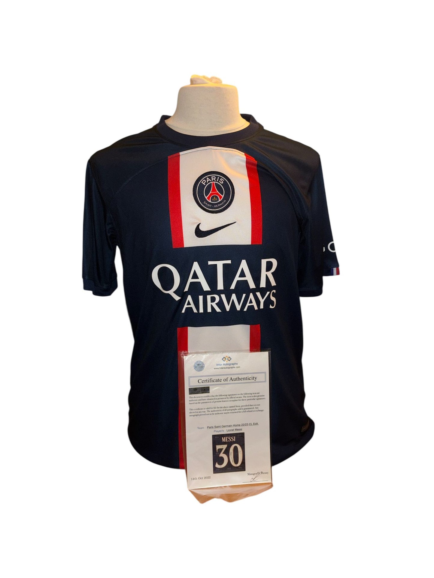 Lionel Messi signed Paris Saint Germain 2022-2023 shirt with certificate of authenticity