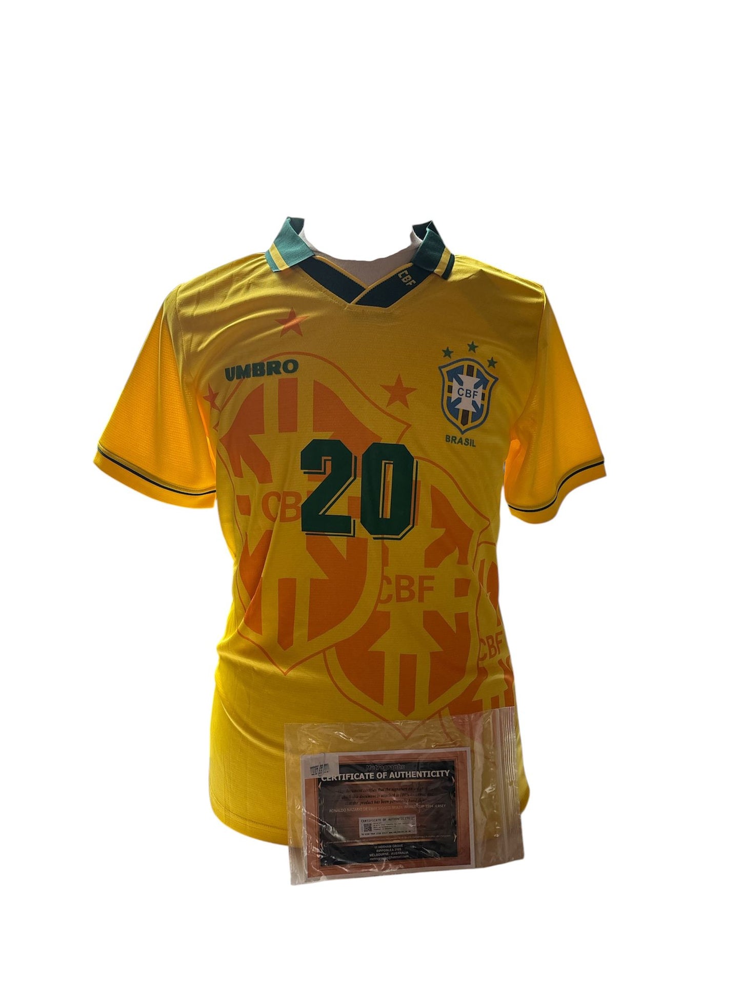 Ronaldo Lima gesigneerd Brazilië 1994 shirt met echtheidscertificaat