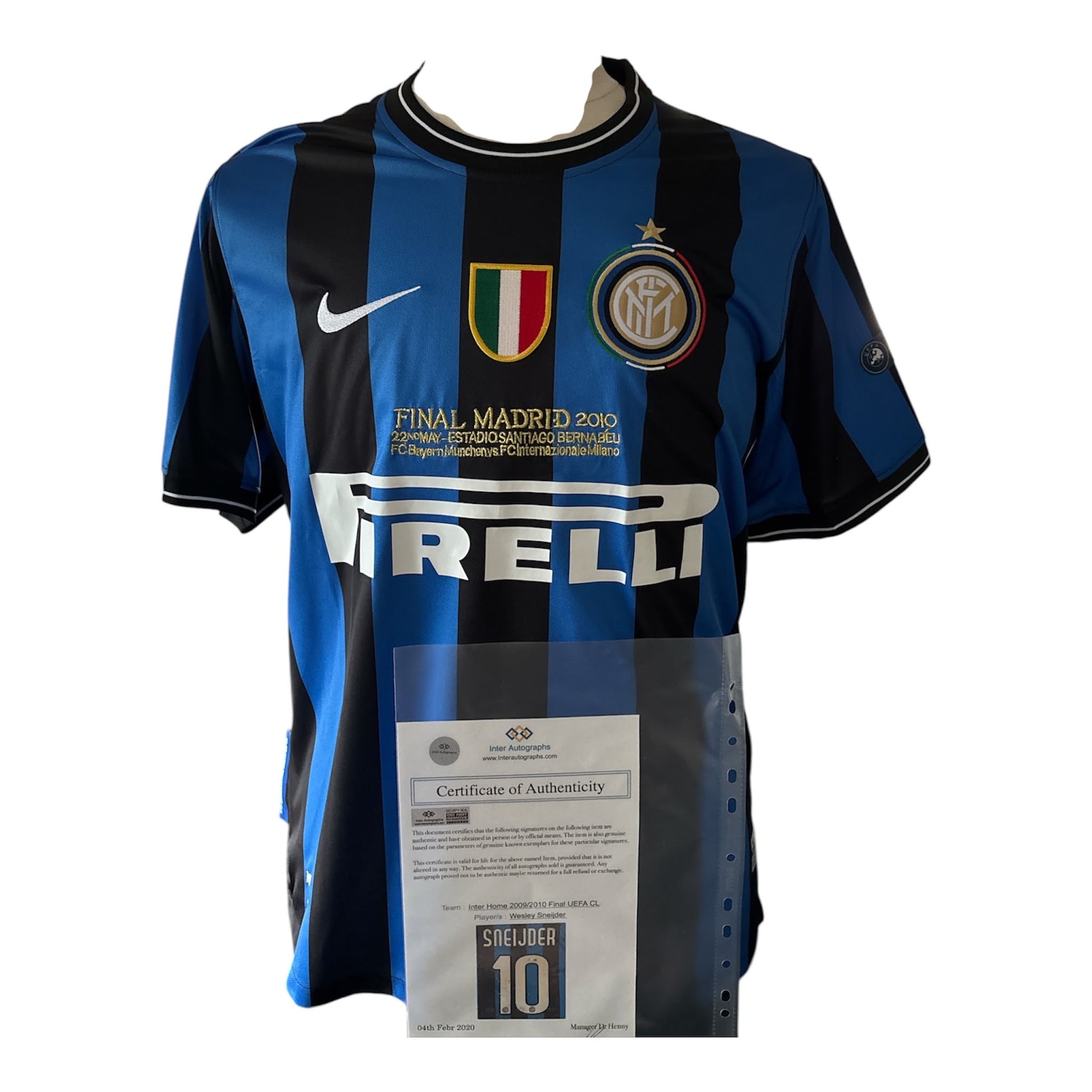 Wesley Sneijder gesigneerd Internazionale Champions League 2010 shirt — detailfoto