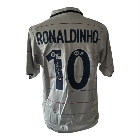 Ronaldinho gesigneerd FC Barcelona 2005-2006 uitshirt (grijs) met certificaat