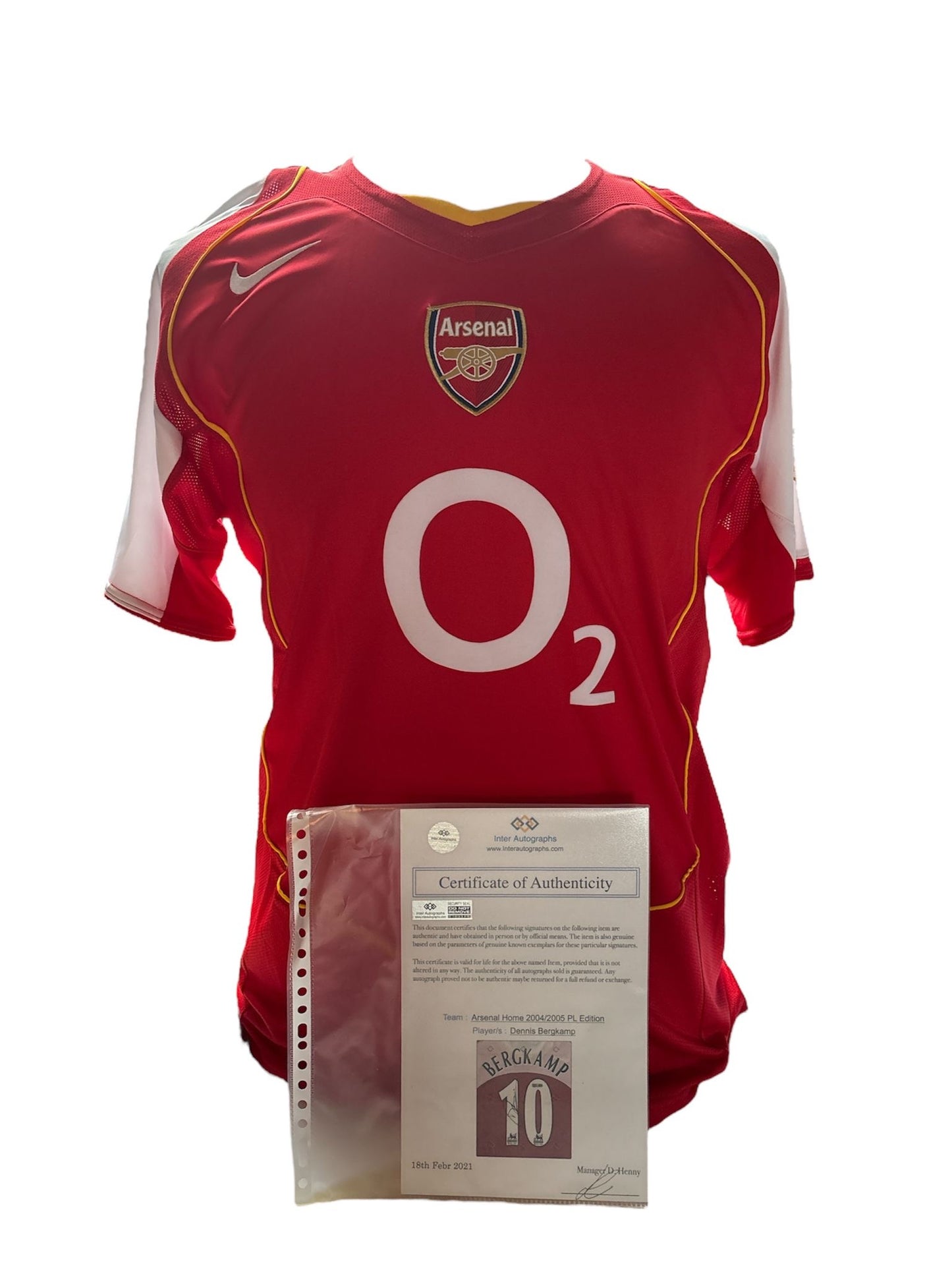 Dennis Bergkamp gesigneerd Arsenal 2004-2005 shirt met echtheidscertificaat