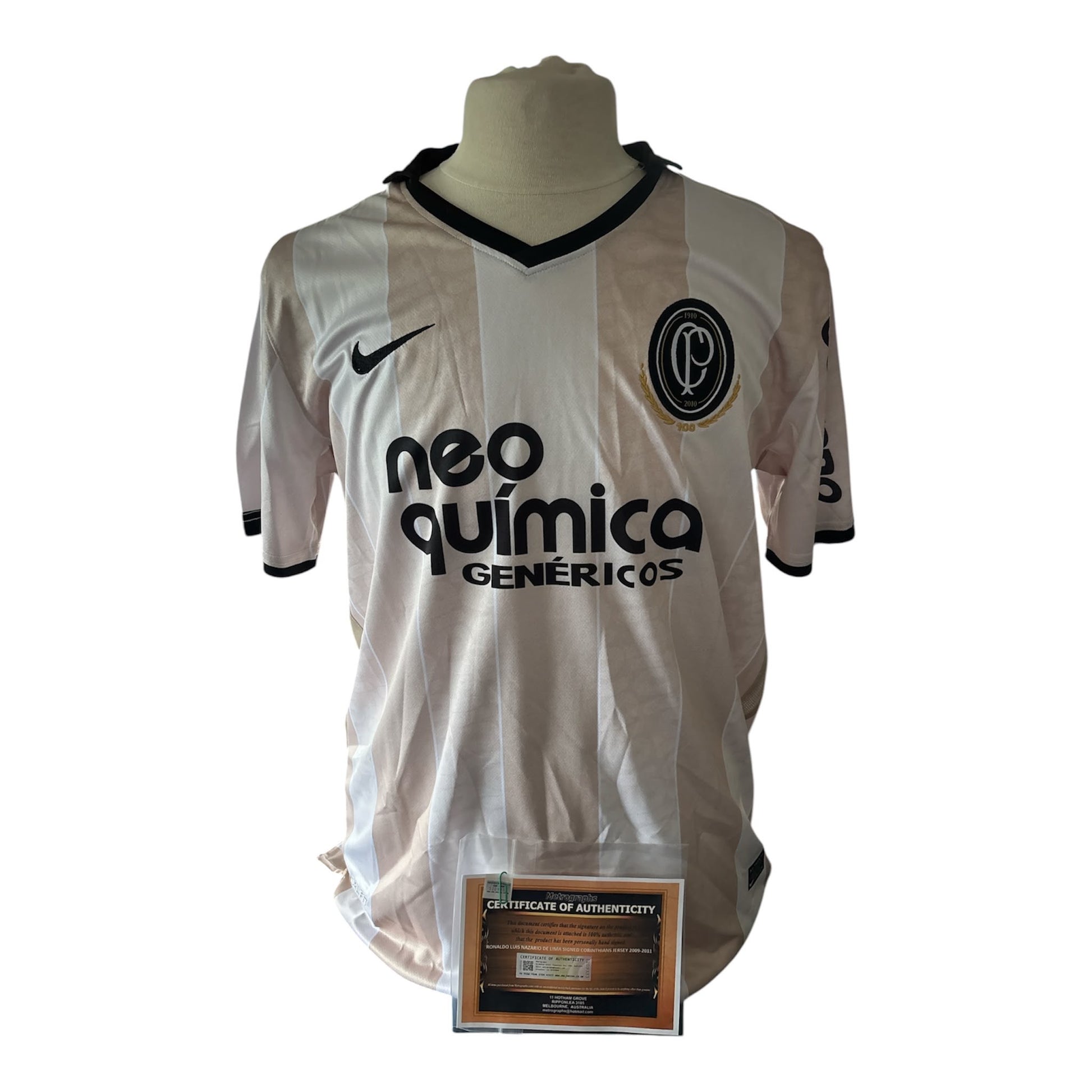 Ronaldo Nazario gesigneerd Corinthians shirt 2009-2011 — detailfoto