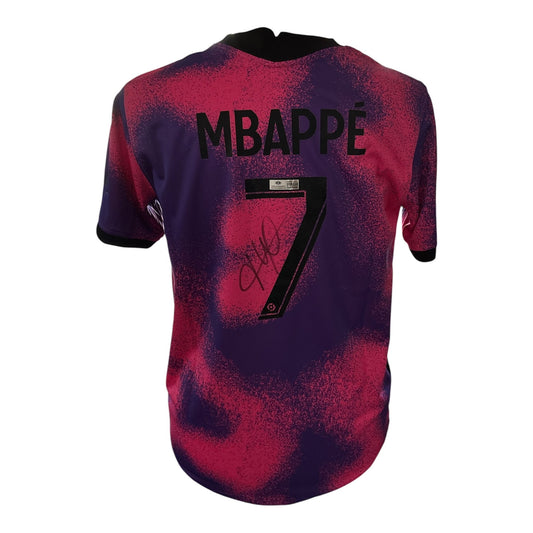 Kylian Mbappé gesigneerd PSG Air Jordan 2023-2024 uitshirt met certificaat