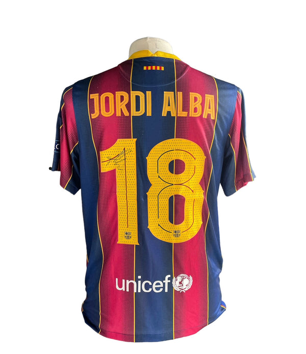 Gesigneerd Jordi Alba Barcelona 2020-2021 shirt met echtheidscertificaat
