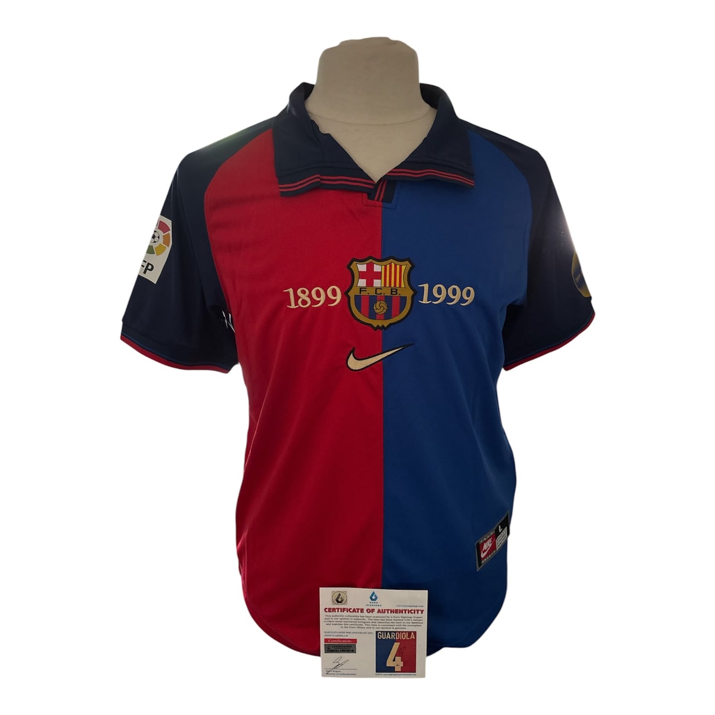 Pep Guardiola gesigneerd FC Barcelona 1999-2000 shirt met certificaat