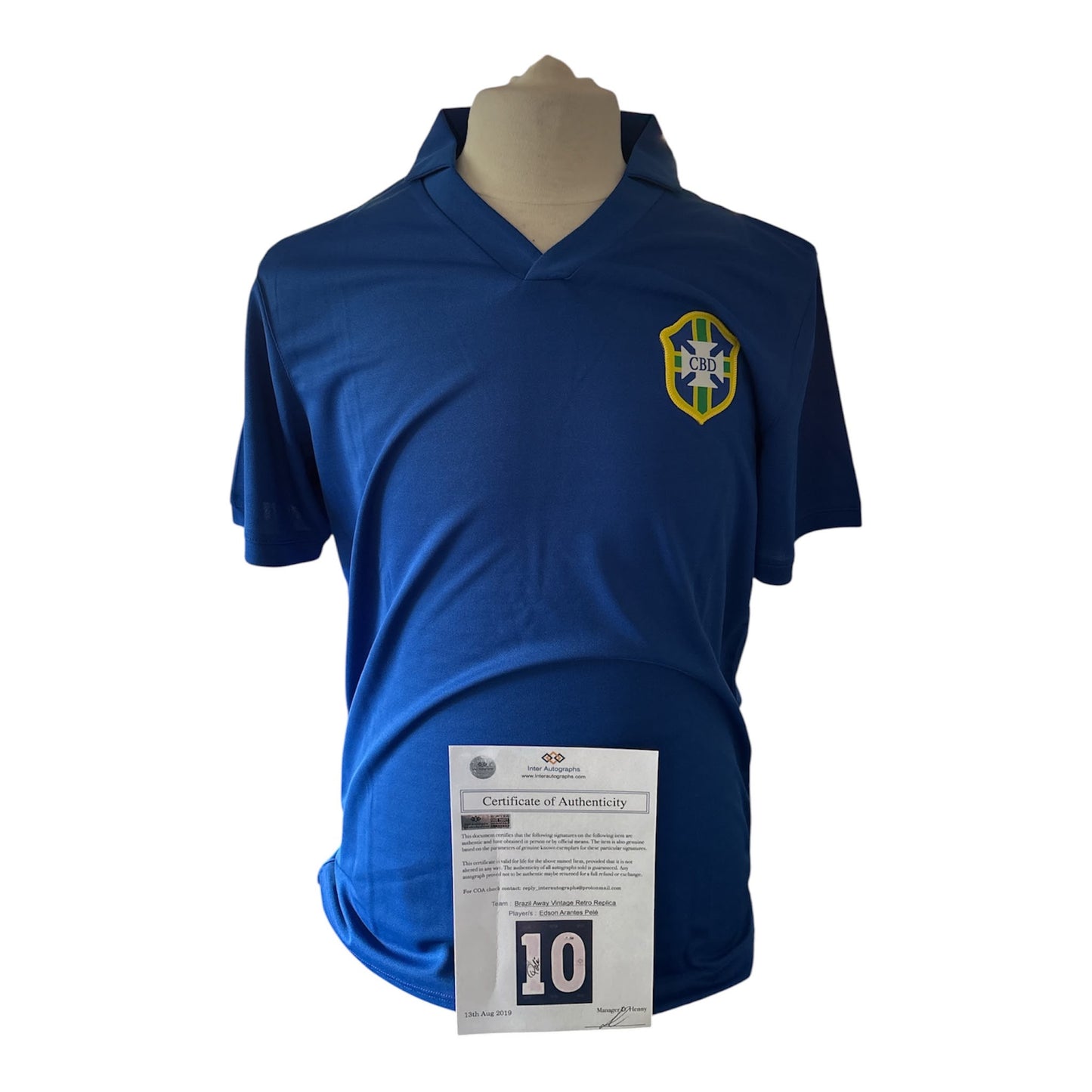 Pelé gesigneerd Brazilië retro uitshirt met certificaat