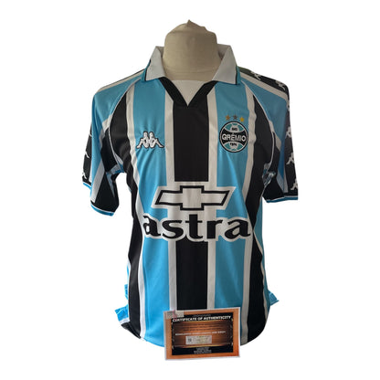 Ronaldinho gesigneerd Gremio shirt 2000 — detailfoto