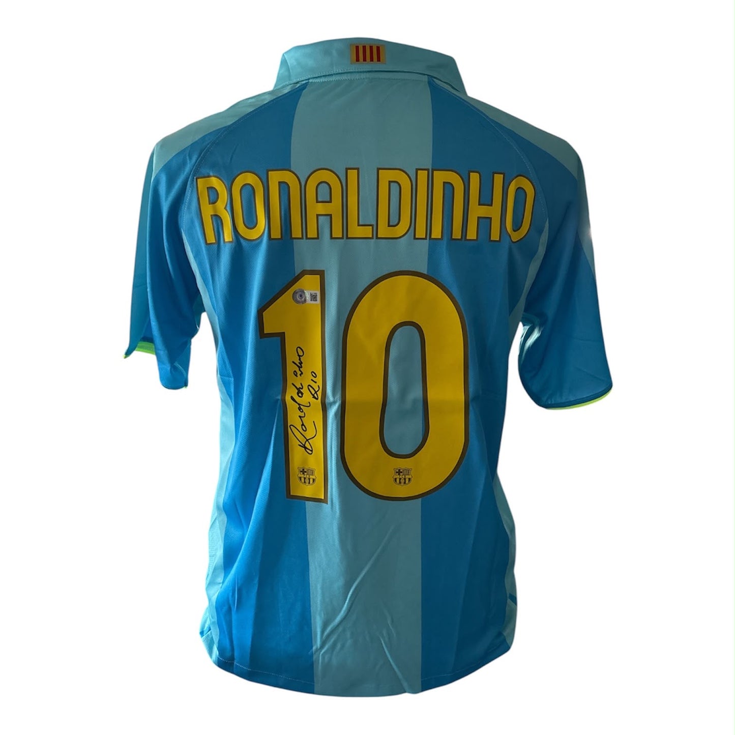 Ronaldinho gesigneerd FC Barcelona 2007-2008 Camp Nou 50 jaar uitshirt (blauw) met certificaat