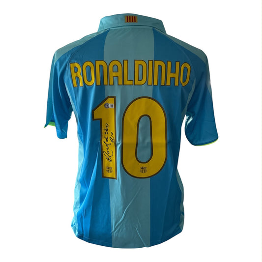 Ronaldinho gesigneerd FC Barcelona 2007-2008 Camp Nou 50 jaar uitshirt (blauw) met certificaat