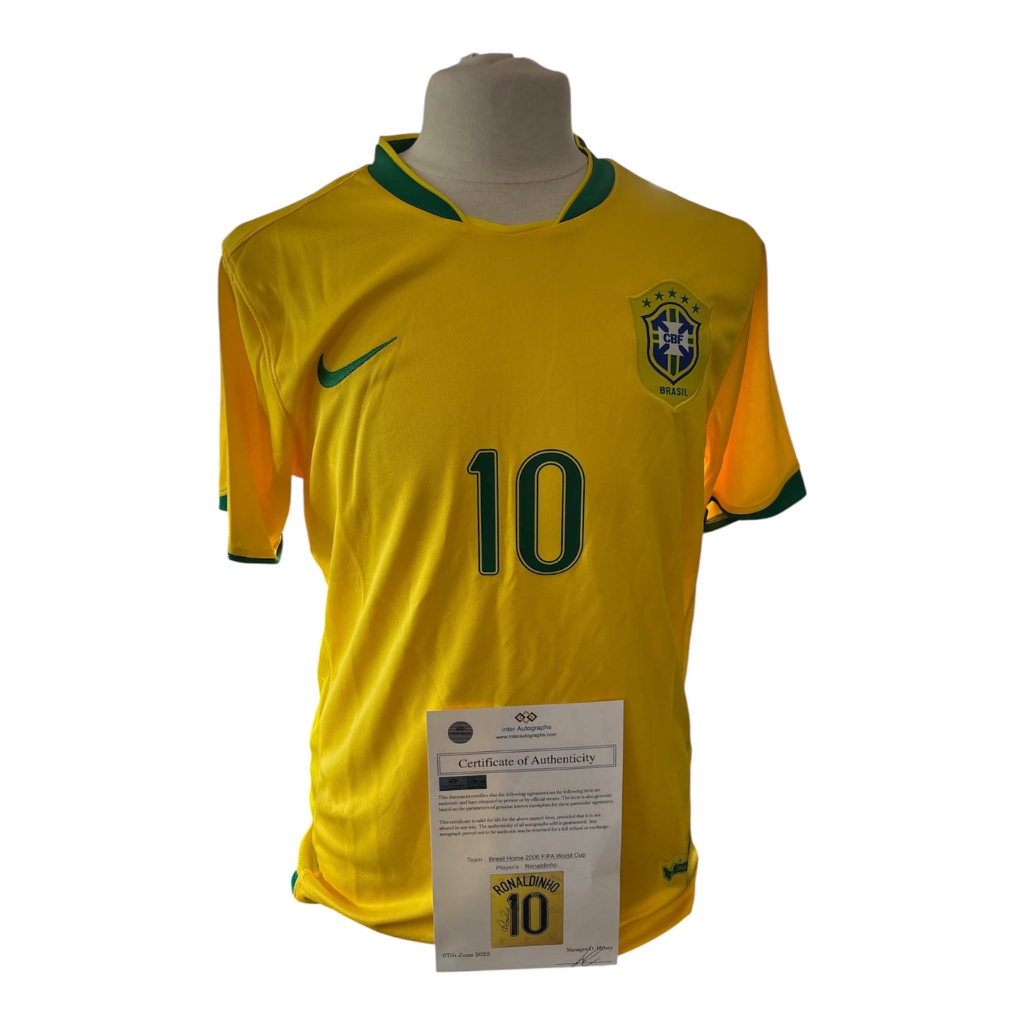 Ronaldinho gesigneerd Brazilië 2006 shirt met certificaat