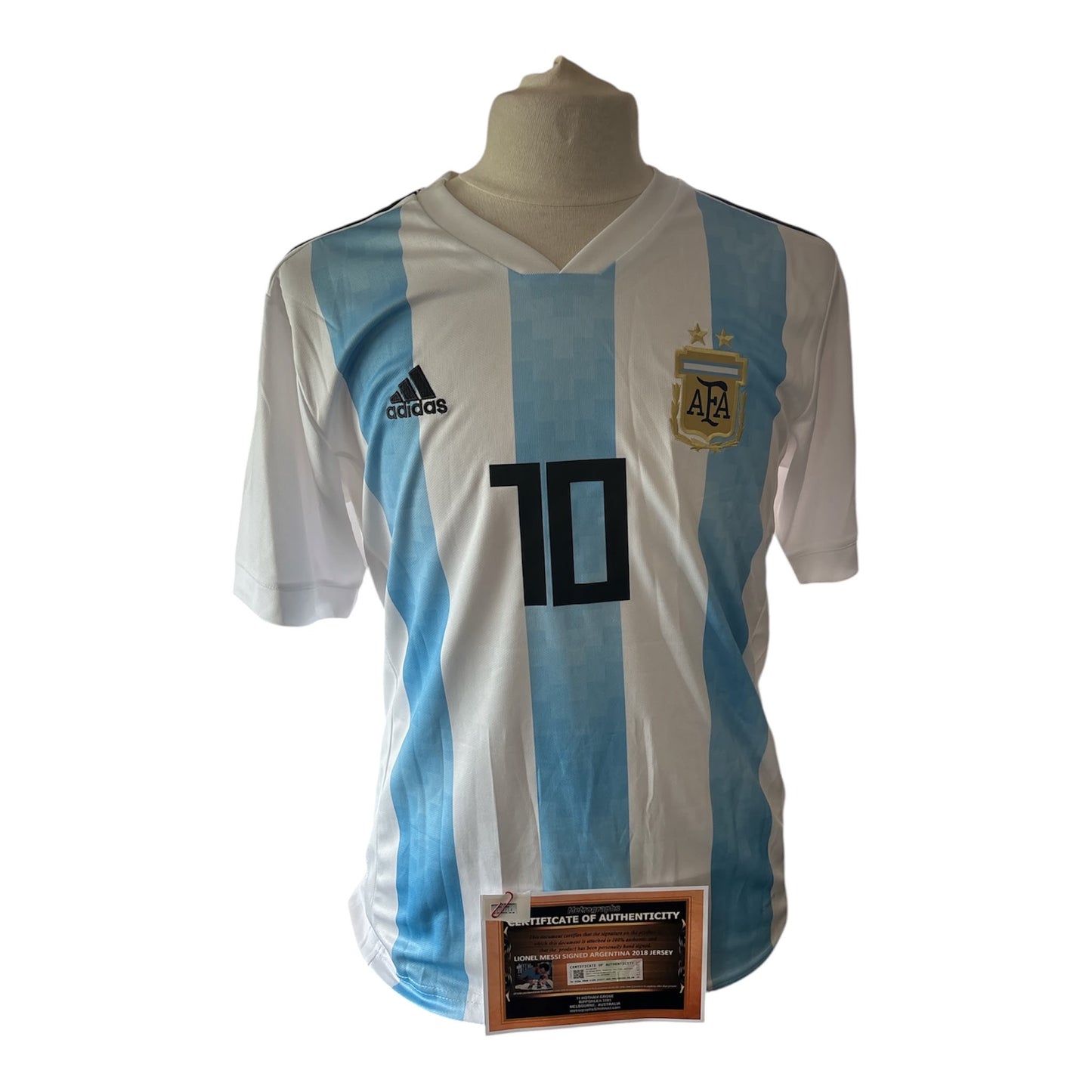 Lionel Messi gesigneerd Argentinie shirt 2018 — detailfoto
