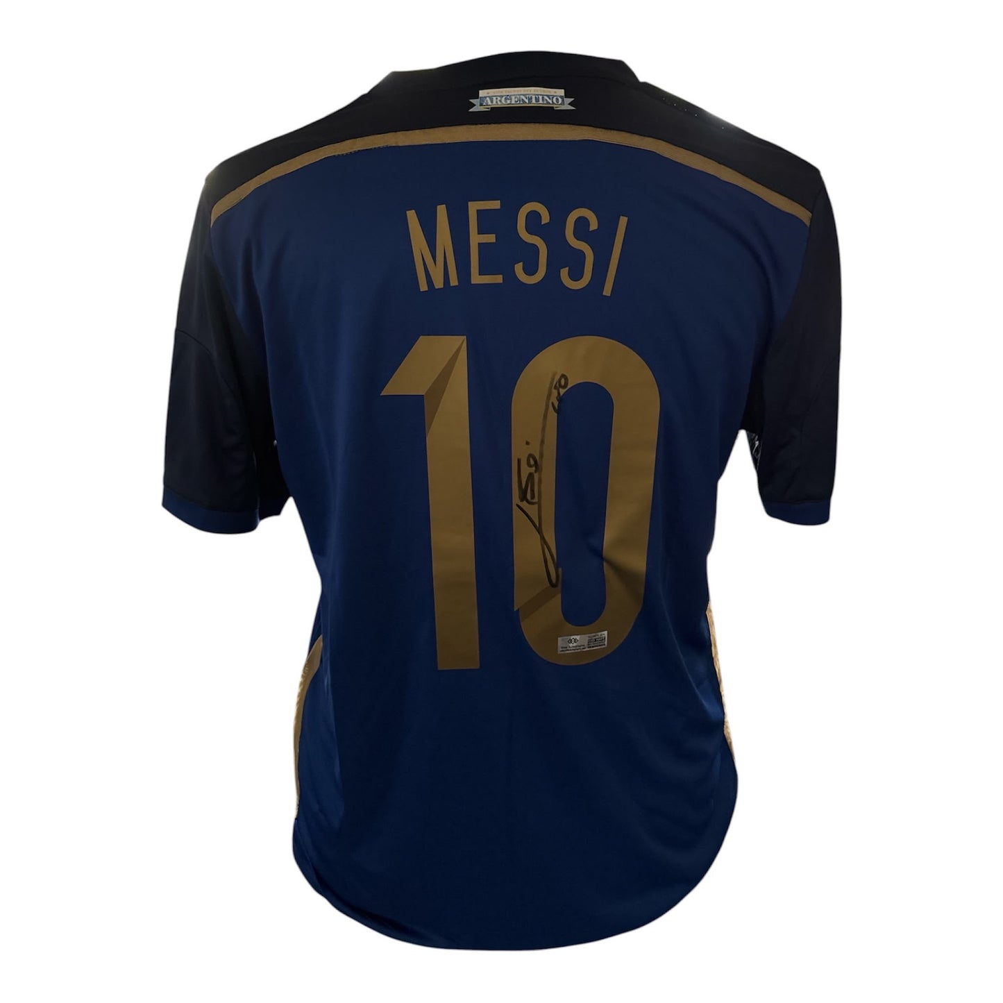 Lionel Messi gesigneerd Argentinie WK 2014 finaleshirt — detailfoto