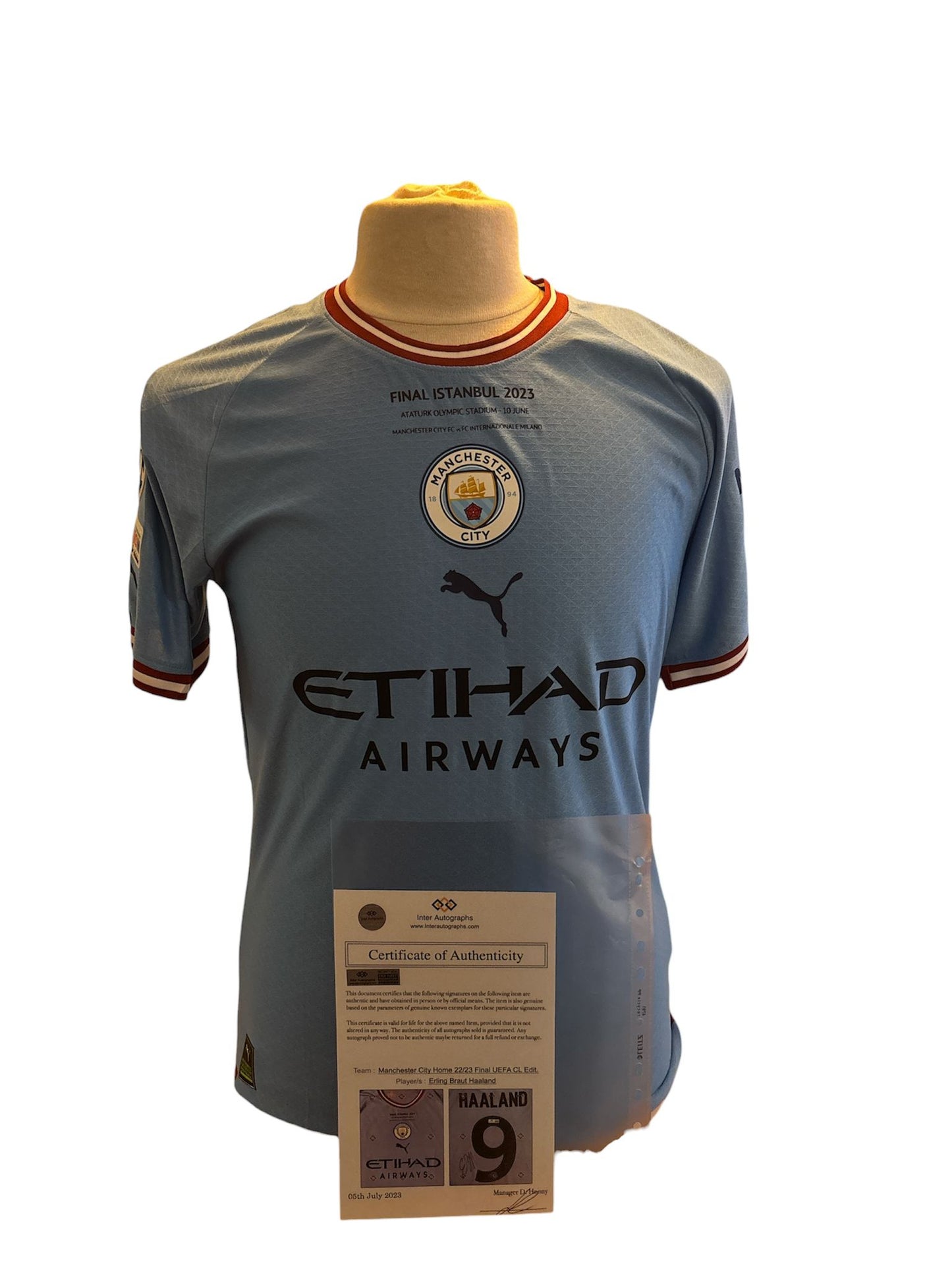 Erling Braut Haaland signed Manchester City 2022-2023 shirt with certificate of authenticity