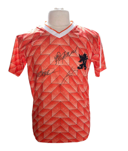 Ruud Gullit, Frank Rijkaard & Marco van Basten gesigneerd Nederlands eftal 1988 shirt met certificaat