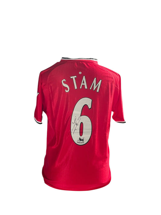 Jaap Stam gesigneerd Manchester United 2000-2002 shirt met fotobewijs