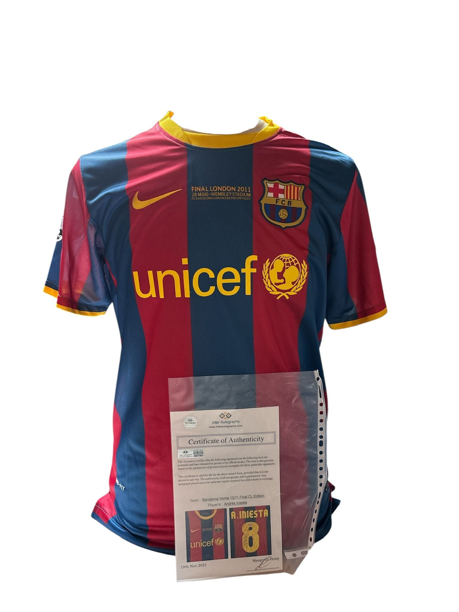 Andrés Iniesta signed FC Barcelona 2010-2011 shirt with certificate of authenticity